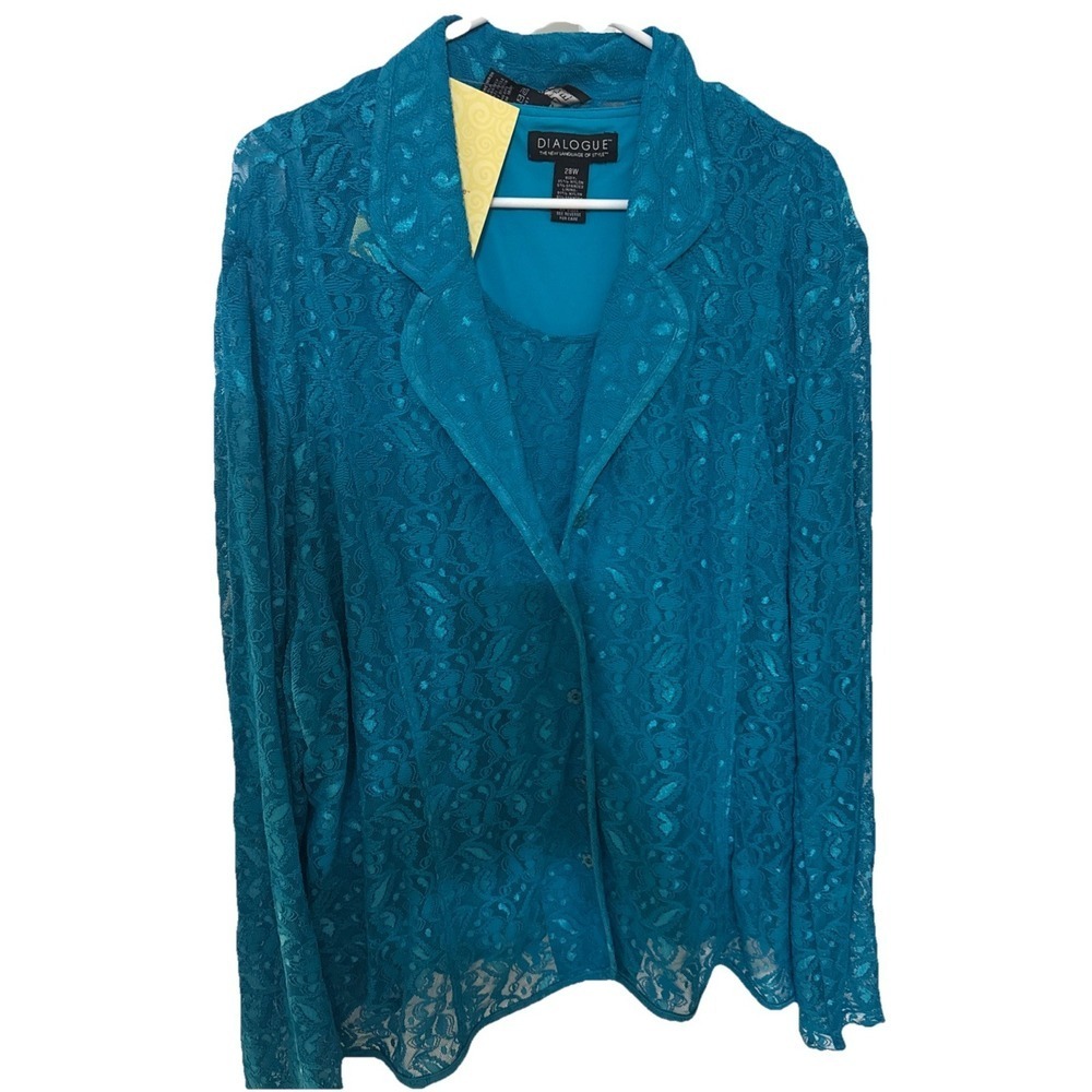 Dialogue Qvc Size 28 Brushed Lace Button Front Top and Cami Set Aqua New Tags